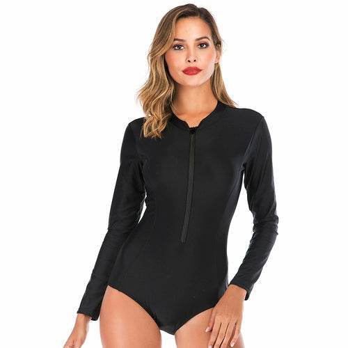 Women Rash Guard Long Sleeve Swimsuit One Piece Zipper Swimwear - Big J's Showstoppin' Store